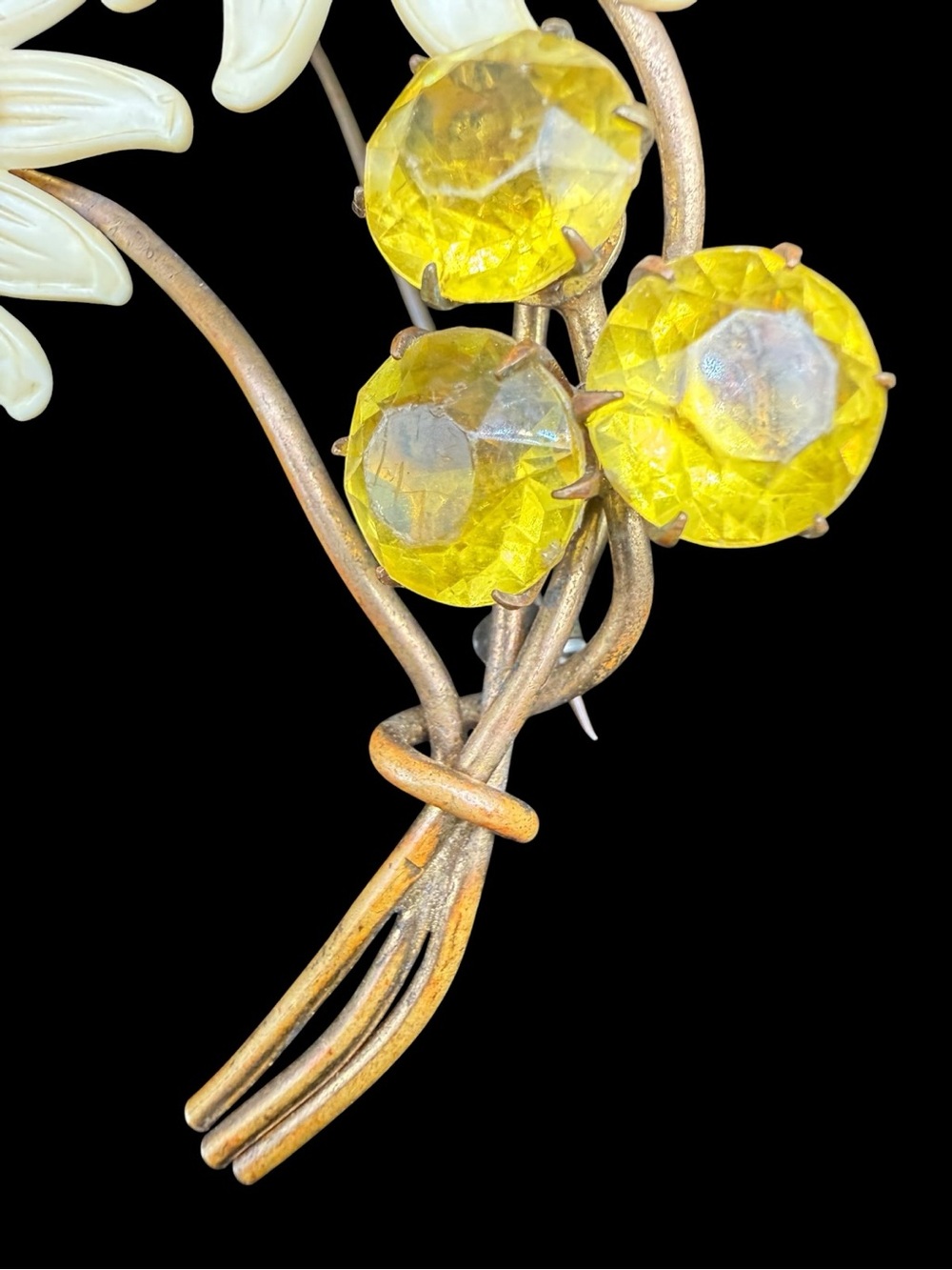 Vintage Yellow Crystal & Cream Enamel Floral Brooch - Picture 4 of 5
